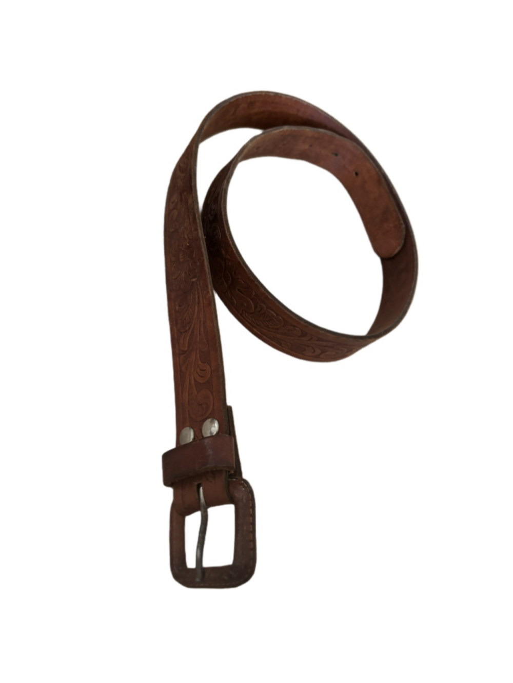 Men's Unbranded Brown Tooled Leather Belt One Size